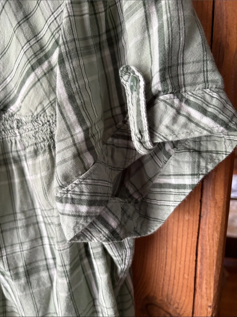 St. John's Bay Light Sage Plaid Button-Front Short Sleeve Shirt